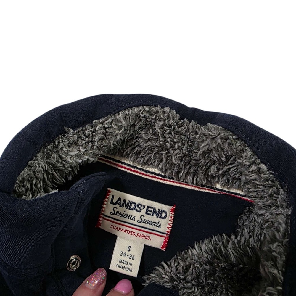 Lands End Fleece Lined Snap Neck Pullover Sweatshirt Navy Blue Size S Cozy Warm - Picture 11 of 11
